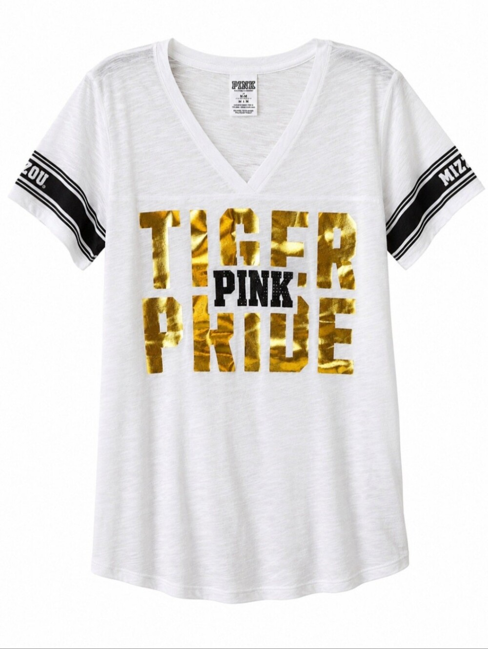 PINK Victoria's Secret Mizzou Tiger Pride Gold Foil V-Neck Varsity Tee Medium